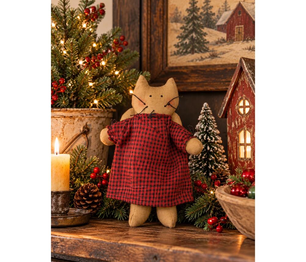 Handmade Fabric Angel Cat Kitten Ornament 6" x 4.5"